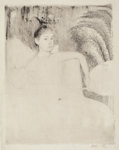 Mimi Bir Japon Yelpazesini Tutuyor, c. 1889. by Mary Cassatt