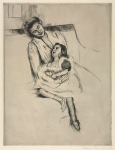 Kanepede Oturan Reine ve Margot, c. 1902. by Mary Cassatt