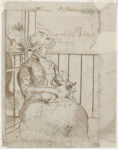 Susan Bir Balkonda Köpek Tutarken [verso] by Mary Cassatt