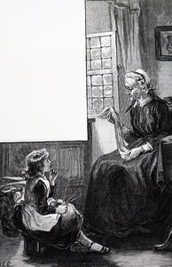 Çocuğun örgü örme çabalarını inceleyen bir büyükanne by Mary Ellen Edwards
