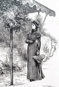 Noel süsleri için kutsal bitki satın alan bir kadın. İngiliz sanatçı Mary Ellen Edwards (1838-1934) tarafından by Mary Ellen Edwards