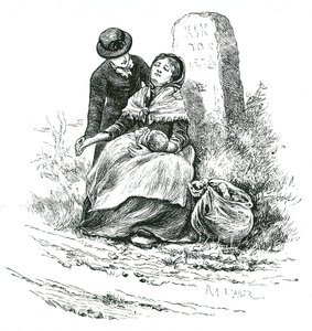 Yoksul, bekar bir anne bebeğiyle birlikte Yetimhaneye giderken bitkin halde bulundu. Bir Thomas Hardy romanını andıran, ancak ülke genelinde kırsal alanlarda nadir olmayan bir sahne. Mary Ellen Edwards c1881