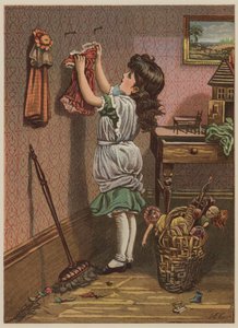 Bebek kıyafetlerini asan kız (chromolitho) by Mary Ellen Edwards