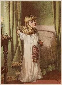 Yatağa çekilen kız (chromolitho) by Mary Ellen Edwards