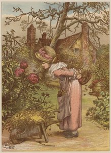 Bahçede arı izleyen kız (chromolitho) by Mary Ellen Edwards