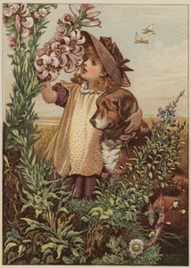 Köpek kokulu çiçekli kız (chromolitho)