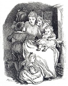 Çocuklarıyla birlikte bir anneyi tasvir eden illüstrasyon by Mary Ellen Edwards