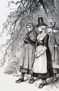 Hollantide fuarında, bir işe alım fuarında, hizmetçi olarak nişanlanmayı bekleyen Galli kızlar by Mary Ellen Edwards