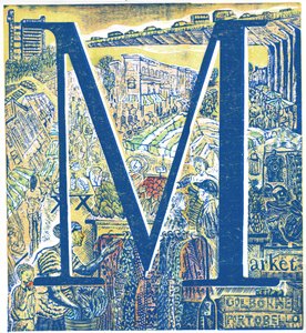 Pazar: Portobello ve Golborne Yolu, 2015 (vinil gravür ve kolaj) by Mary Kuper