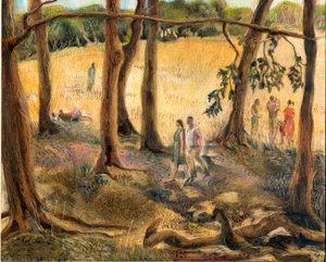 Ağaçların altında, Hampstead Heath, 2002 (gemide yağ) by Mary Kuper