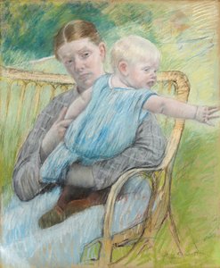 Mathilde portant son bebe (Mathilde Holding Baby) - Kağıt üzerine pastel (72,7x60,4 cm), Mary Cassatt (1845-1926), yaklaşık 1889 - Özel Koleksiyon by Mary Stevenson Cassatt