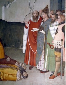 Yılbaşı Gecesi Bölümleri: Papa Saint Sylvester I (Silvester veya Silvestro) (314-335) iki büyücü yetiştirir (Aziz sylvester iki büyücü yetiştirir) Maso di Banco'nun Fresk (1341-1346 civarında bilinir) 14. yüzyıl Floransa, Chiesa di Santa Croce , Cappel