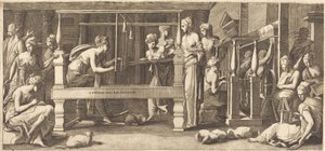 Penelope ve Hizmetçileri Dokuma by Master FG, after Francesco Primaticcio