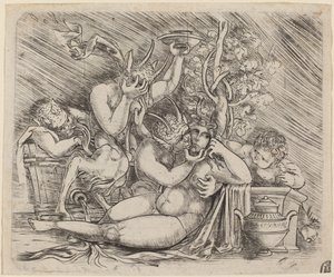 Satyrs ve Maenad ile Bacchanalian Sahne