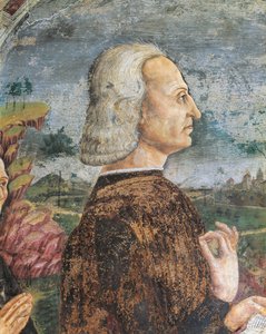 İtalya, Piedmont Bölgesi, Alessandria Eyaleti, Serralunga di Crea, Sacro Monte di Crea, Santa Maria Assunta Tapınağı, St Margaret of Antakya Şapeli Guglielmo VIII Palaeologus'un Portresi, Monferrato Markisi, Fresk