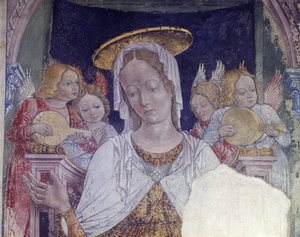 İtalya, Piedmont Bölgesi, Alessandria eyaleti, Santa Maria Assunta Bazilikası'ndaki şapelde fresk