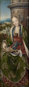 Barbe la grande şehit - Müzik Yapan Meleklerle Kutsal Ailenin Üçlü Parçası. Sağ panel: Saint Barbara par Frankfurt Ustası (1460-ca. 1533), yaklaşık 1510-1520 - Ahşap üzerine yağlı boya, 79x27 - Museo del Prado, Madrid by Master of Frankfurt