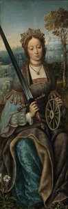Müzik Yapan Meleklerle Kutsal Aile Üçlemesi. Sol panel: Aziz Catherine, yaklaşık 1510-1520 by Master of Frankfurt