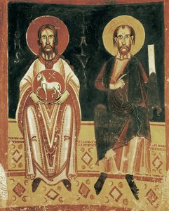Aziz Paul ve Vaftizci Yahya'nın tasviri ile sağ detay by Master of Pedret