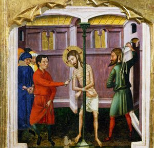 Rubio Ustası (14. yüzyıl) tarafından yapılan kamçı, Santa Maria Kilisesi, Rubio'nun sunağının predella'sı, ahşap üzerine resim.