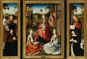 Azizler ve Bağışçılarla Madonna ve Çocuk (panelde yağlı boya) by Master of Saint Anna