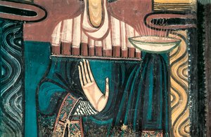 Bakire. Detay. Aziz Clement de Taull Ustası'nın freski. 1123 yakl. Aziz Clement de Taull Kilisesi'nin apsisinden (Taull'daki Sant Climent). Katalonya Ulusal Sanat Müzesi, Barselona. by Master of Tahull