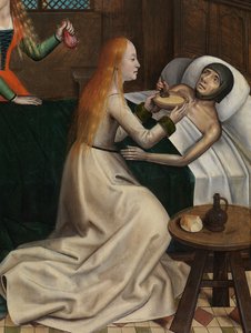Aziz Nicholas Altarpiece'inden Aziz Nicholas Hayır Kurumu detayı, c.1486-93 (panel üzerine yağlı boya)