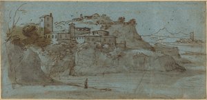 Nehir Uçurumunun tepesindeki köy [recto] by Master of the Blue Landscapes