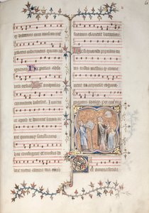 Gotha Missal: Fol. 61r, Ofiste Şarkı Söyleyen Bir Rahip, c. 1375. by Master of the Boqueteaux