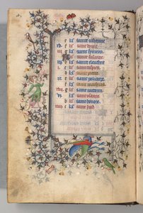 Charles the Noble, Navarre Kralı 1361-1425 saatleri: fol. 2v, Şubat, c. 1405. by Master of the Brussels Initials and Associates