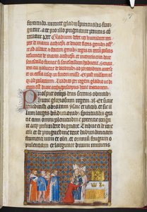 Pamuk Tiberius B. VIII f.49r Kral, kılıcı sunak üzerinde sunuyor, 