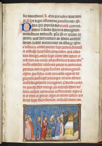 Cotton Tiberius B. VIII f.51r, Reims Başpiskoposu, Kralın tuniğini çözerken, 