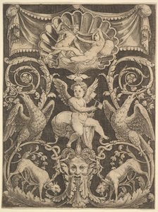 Ortasında bir yel değirmeni tutan bir putto bulunan bir süsleme paneli, 1532. by Master of the Die