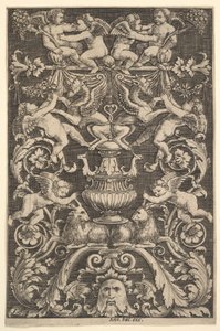 Putti, keçi ve diğer figürlerle süslenmiş pano, 1530-60. by Master of the Die