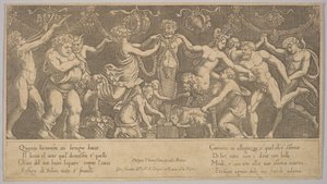 Merkezde heykel, Bacchus ve sa..., 1530-60 şeklinde olan Priapus