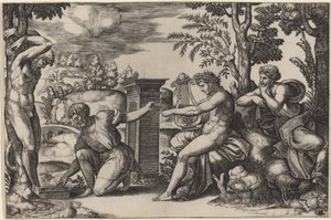 Apollon ve Marsyas by Master of the Die after Raphael