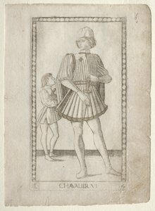 Tarocchi'den Şövalye, E serisi: İnsanın Koşulları, #6, 1467'den önce. by Master of the E Series Tarocchi