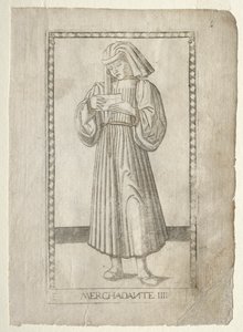 Tarocchi'den Tüccar, E serisi: İnsanın Koşulları, #4, 1467'den önce. by Master of the E Series Tarocchi