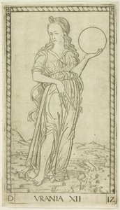 Urania, Apollon ve İlham Perileri'nden on iki levha by Master of the E Series Tarocchi