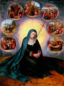 Our Lady of the Seven Sorrows - Yedi Hüzün Bakiresi - Yarım Kadın Figürlerinin Ustasının Tablosu (aktif 1530-1560) 16. Yüzyıl - Ahşap üzerine yağlı boya - 75x56,7 - Museu Nacional d
