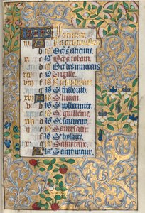 Rouen Kullanım Saatleri Kitabı: fol. 1r, Ayrıntılı Yapraklı Bordür, c. 1470. by Master of the Geneva Latini