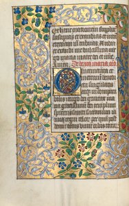 Rouen Kullanım Saatleri Kitabı: fol. 22v, Ayrıntılı Kenarlıklı Büyük İlk O, c. 1470.