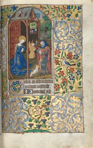 Rouen Kullanım Saatleri Kitabı: fol. 56 r, Çobanların Doğuşuna Tapınma, c. 1470. by Master of the Geneva Latini