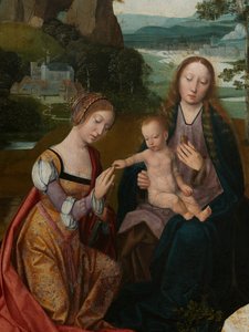 Aziz Catherine ve Aziz Barbara ile Bakire ve Çocuk'un orta panelinin detayı, c.1520-25 (panel üzerine yağlı boya)