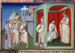 Mandeville John ve Sultan. Liege kaşifi (1300-1372) ve Saracens Sultanı Jean de Mandeville tarafından temsil edilen Hıristiyanlar ve Müslümanlar arasındaki ihtilaf. “Dünya Harikaları Kitabı”nda Minyatür Ms. 2810 Folio 175v. El yazması