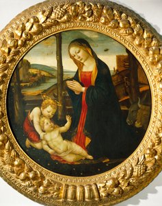 Aziz John ile Madonna ve Çocuk (panelde yağlı boya) by Master of the Miller Tondo (attr. to)