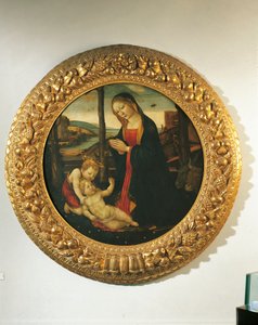 Aziz John ile Madonna ve Çocuk (panelde yağlı boya) by Master of the Miller Tondo (attr. to)