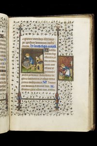 Ms 62 f.215r St. Eligius bir Tapınak yapıyor; St. Eligius at an Anvil, from a Book of Hours, c.1445-50 (parşömen)