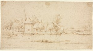 Bir Moated Köyü ile Manzara, 1559-1561. by Master of the Small Landscapes