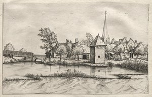 Brabant ve Campine Köylerinden Görünümler: Bir Moated Köyü, c. 1561. by Master of the Small Landscapes